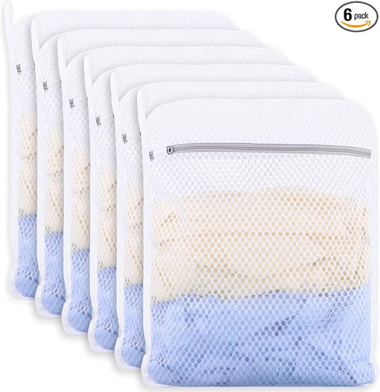 6-Pack Durable Honeycomb Mesh Laundry Bags for Delicates, 12 x 16 Inches | 120gsm Honeycomb Mesh, Sturdy Zipper, Protect Delicates, Reusable, Washer & Dryer Safe, For College, Dorm, Home and Travel