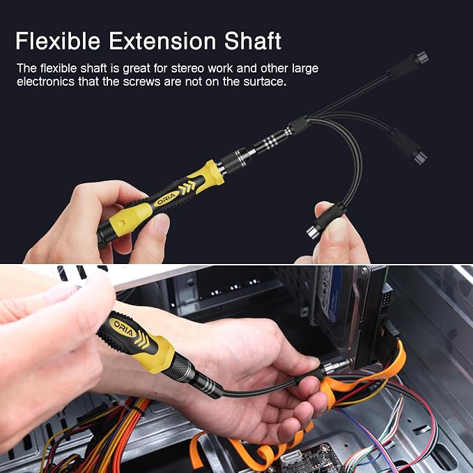 ORIA Small Screwdriver Set, 61 in 1 Precision Screwdriver Set with 57 Bits, Mini Screwdriver Repair Tools with Extension Rod for Mobile Phone, Game Console, Tablet, Yellow