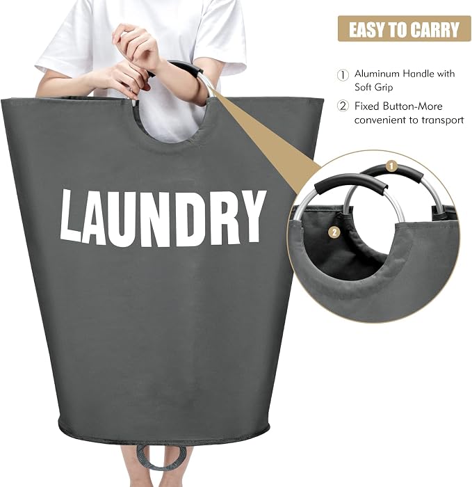 Maxsilan 160L XX-Large Laundry Basket Bag, Collapsible Hamper, Dark Grey | Freestanding tall laundry bag & foldable washing basket. Extra large clothes storage bin with durable sturdy handles