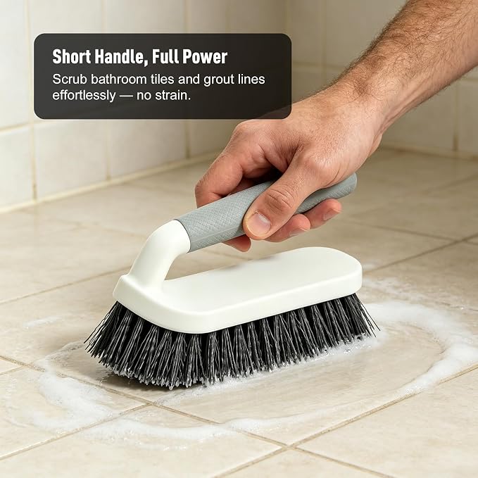 CLEANHOME 3 Pcs Scrub Brush,Multifunctional Cleaning Brush Set | With Non-Slip Handle and Sturdy Bristles,Scrub Brushes for Cleaning Bathroom,Kitchen,Grout,Tile,Grey