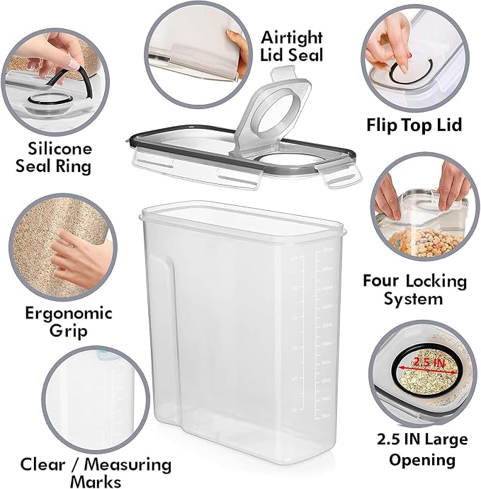 Shazo 2 Pack (6.3L / 213OZ) EXTRA Large Airtight Food Storage Cereal Containers for Bulk Food Storage BPA-Free Plastic Container, Pantry Organization and Canister for Rice, Pasta, Sugar & Flour