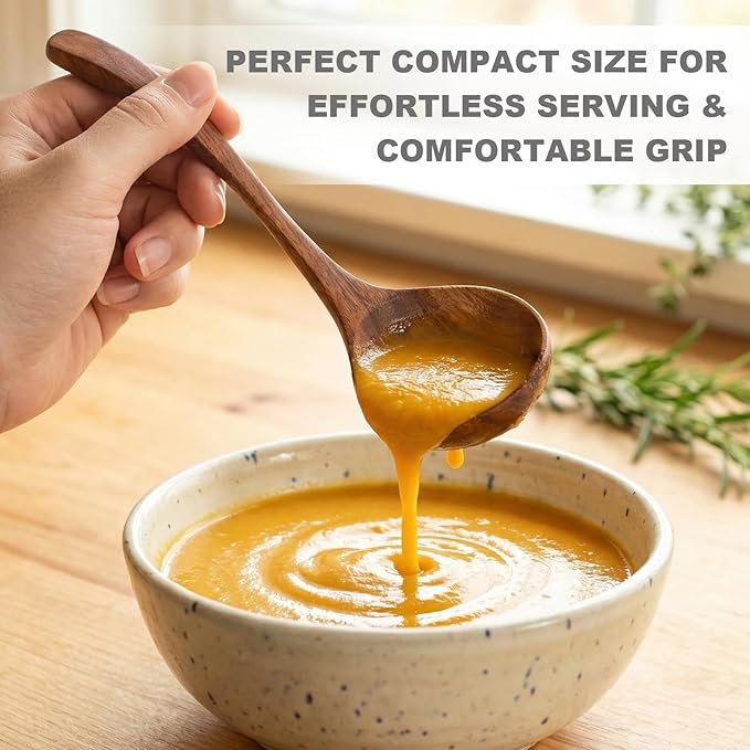 Wooden Small Ladle, Non-Toxic Non-Scratch Natural Acacia Wood Serving Spoon for Gravy, Sauces & Porridge, Ideal for Home Dining, Buffets & Daily Meals, 7.48 Inch