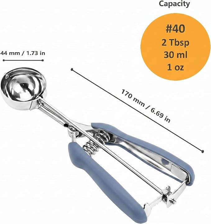 Cookie Scoop, Ice Cream Scoop, 2 Tbsp/ 30 ml/ 1 oz Cookie Scoops for Baking, 18/8 Stainless Steel Cookie Scooper for Baking, Ice Cream Scooper with Trigger Release, Cookie Dough Scoop (Blue Gray)