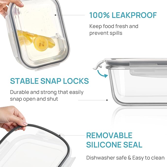 Vtopmart 1Pack 2260ml/76.4oz Extra Large Glass Storage Container with Lid | Meal Prep Food Container Set, Snap Airtight Lids for Baking, Microwave, Oven, Leak Proof, for Freezer, Dishwasher, BPA Free
