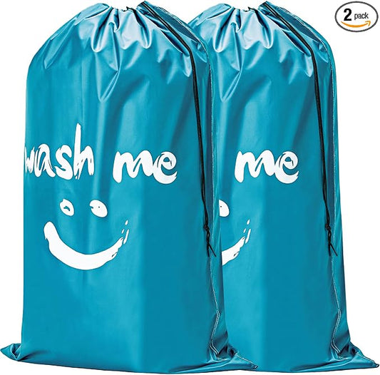 HOMEST 2 Pack XL Laundry Bag 28" x 40", Extra Large Dirty Clothes Organizer | Holds 3-4 Loads, Machine Washable Drawstring Laundry Bag for Dorm, Camp, Laundromat, Family, Travel, Sky Blue