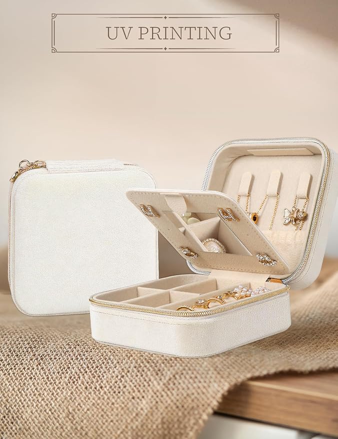 MFXIP Plush Velvet Travel Jewelry Case Small Jewelry Box Jewelry Organizer Storage Case Portable Jewelry Travel Case for Girls Womens Earring, Necklace, Rings,Bracelets with Mirror