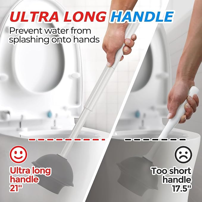 FORASTO 2Pack 2 in 1 Toilet Brush and Plunger Set,Clean Gloves, Extended Handle Plunger，Toilet Bowl Brush Plunger Set,Bathroom Cleaning Tools,Toilet Brush Plunger Combo,Cleaning Brush(Light Grey)