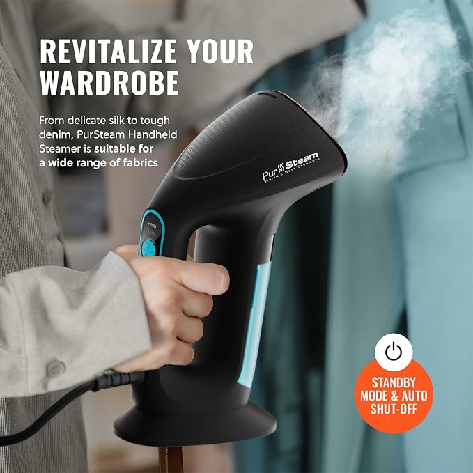 PurSteam SteamPulse Pro Handheld Steamer for Clothes, Portable Handheld Fabric and Garment Travel Steamer Iron Press Wrinkle Remover with Fabric Brush (Pack of 3)
