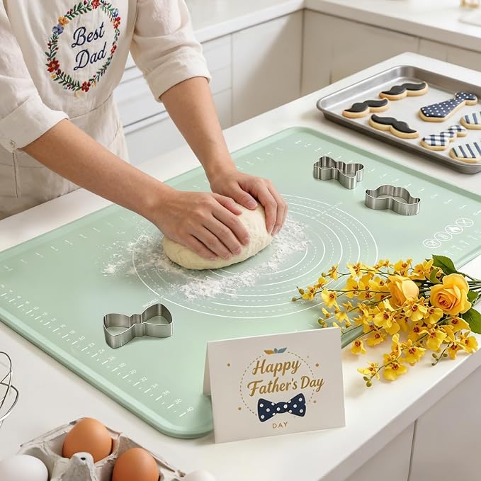 Extra Large Silicone Baking Mat for Countertops, Extra Thick 28" x 20" Non-Slip Pastry Mat with Raised Edges and Measurements, Food-Grade Dough Rolling Sheet for Kneading, Pizza, Bread,Fondant