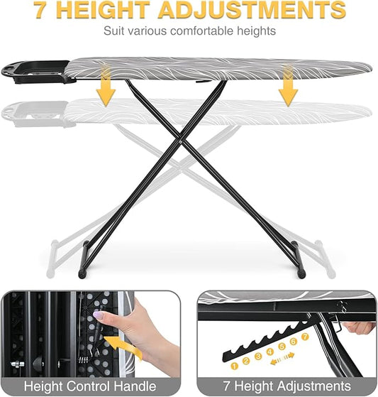 APEXCHASER Foldable Ironing Board Full Size, Iron Board with Heat Resistant Cover, Iron and Ironing Boards Set with 7-Lever Height Adjustable, Iron Table Stand with Non-Slip Metal Legs 14x54, Grey