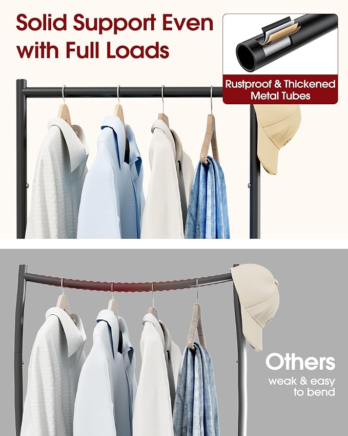 Clothes Rack - Space-Saving Clothing Rack for Hanging Clothes with Removable Laundry Basket, Reinforced Metal Garment Hanger with Wheels, Laundry Cart for Laundry, bathroom, 16.6"x12.6"x68.9", Black