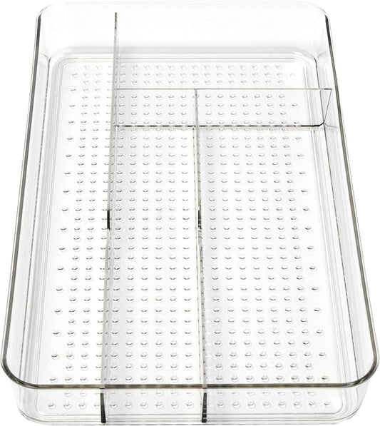Dial Industries Small Utensil Silverware Kitchen Drawer Organizer, Clear | Keeps forks, spoons and flatware neatly separated, Compact fit for shallow drawers, Great for everyday cutlery storage