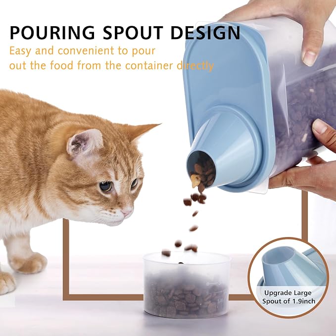2 Pack 2lb/2.5L Pet Food Storage Container with Measuring Cup, Can Covers and Bowl for Small Dog, Cat, Waterproof-BPA Free (Blue 1.8L)