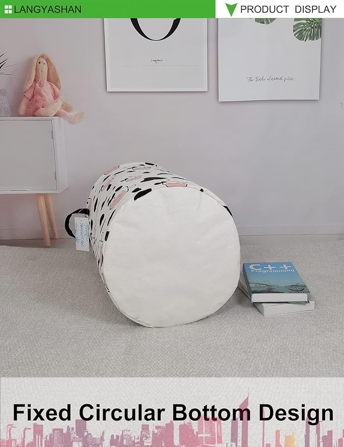 Round Laundry Basket Collapsible Storage Hamper Organizer Spotted Cow | Waterproof Canvas Foldable Baskets with sturdy Handles Multi-scene Organizer for Home Play Bedroom Gift Bin