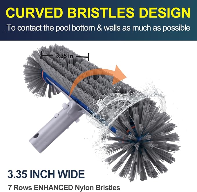 POOLAZA 360 Degree Pool Brush - Heavy Duty 17.5" Pool Brush Head for inground Pools/Above Ground Pools, Spa, Hot Tub, Premium Bristle & Aluminum Handle for Standard Pool Pole