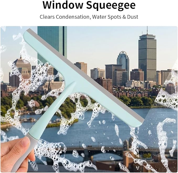 Silicone Squeegee for Shower,Window,and Mirror-Flexible Household Cleaning Tool for Glass,Tiles,and Countertops (Green)