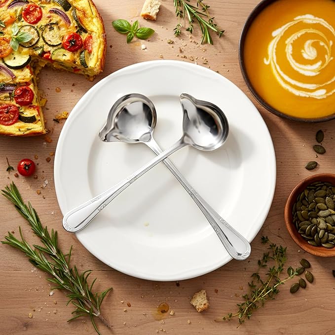 2Pcs Gravy Spoon Ladle Small Ladle with Pouring Spout, 7.9 Inch Stainless Steel Saucier Sauce Soup Spoon for Spooning Gravies Sauces Dressings