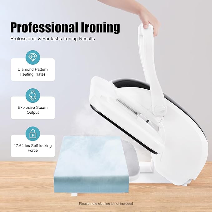 Intelligent Steam Press, 1600W Digital Steam Press Machine w/5 Fabric Settings&Touch Screen, Large 26" Ironing Pressing Equipment, Electric Pressing Machine for Home Use (White)