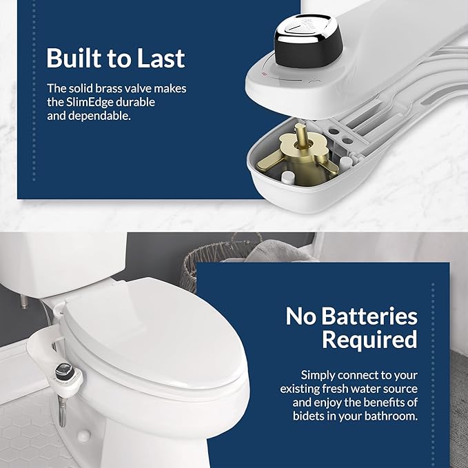 Bio Bidet SlimEdge 2 Pack Bidet Attachment for Toilet, Non Electric, Self Cleaning Dual Nozzles for Front and Rear Cold Water Wash, Adjustable Water Pressure, Ultra Thin Design, White
