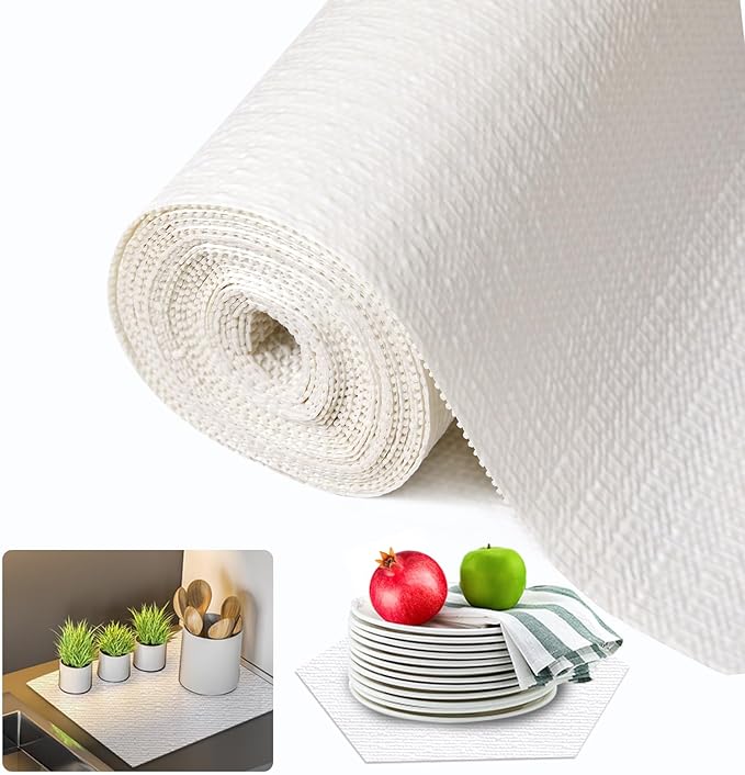 Beautysaid Shelf and Drawer Liner for Kitchen Cabinet Non Adhesive Non Slip | Shelf Paper Waterproof Washable Thickened for Dresser Pantry Shelve Bathroom Protector Liner(White,12 in x 10 FT)