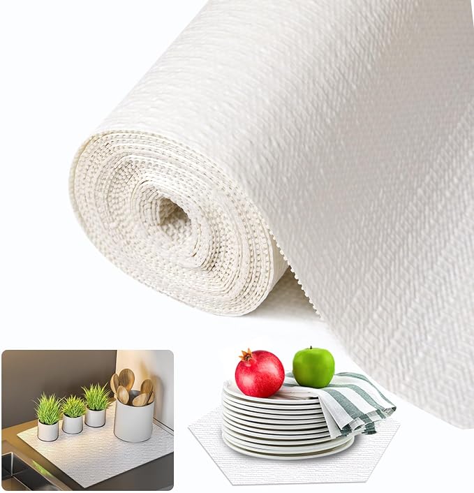 Beautysaid Shelf and Drawer Liner for Kitchen Cabinet Non Adhesive Non Slip | Shelf Paper Waterproof Washable Thickened for Dresser Pantry Shelve Bathroom Protector Liner(White,12 in x 20FT)