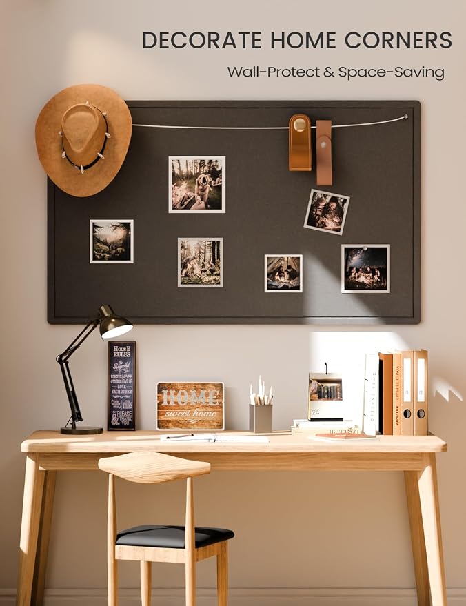 Fluxynara 59" x 35.4" Large Bulletin Board, Black | Cork Board Alternative with 24 Removable Adhesive Tabs, Foldable Felt Pin Board for Home, Office, Classroom & Dorm