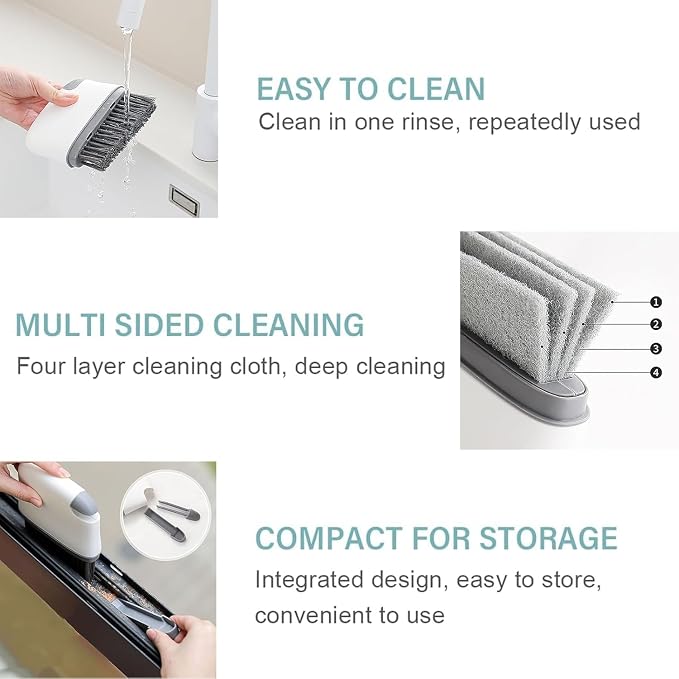 2-in-1 Groove Cleaning Brush, 2025 Upgraded Crevice Cleaner, Window Track Cleaning Tools with Hard Bristle Brushes and Sponge Brushes for Window Tracks, Sliding Doors, Sills, Tile Lines & Car Vents