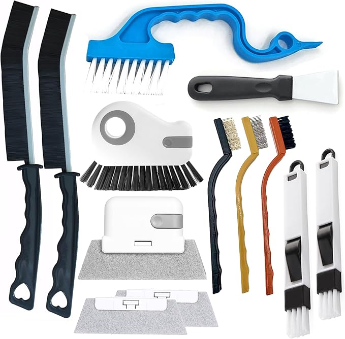 13Pcs Crevice Cleaning Brush Set, Window Groove Cleaning Brush Kit Hard Bristle for Sliding Door, Sill, Tile Lines, Shutter, Corner, Grout, Sink