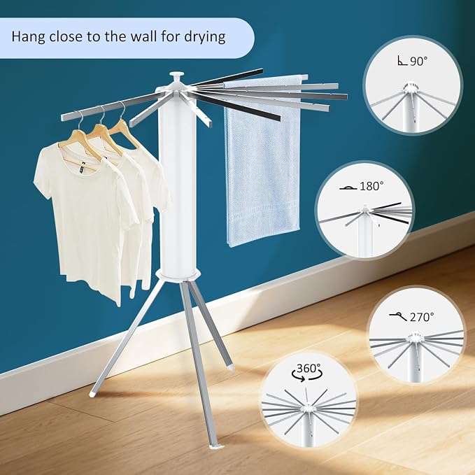Tripod Foldable Clothes Rack,Garment Rack Portable with Collapsible Design | Freestanding Clothes Rack with Space-Saving Collapsible Design, Portable Clothing Organizer for Laundry Room, Bedroom