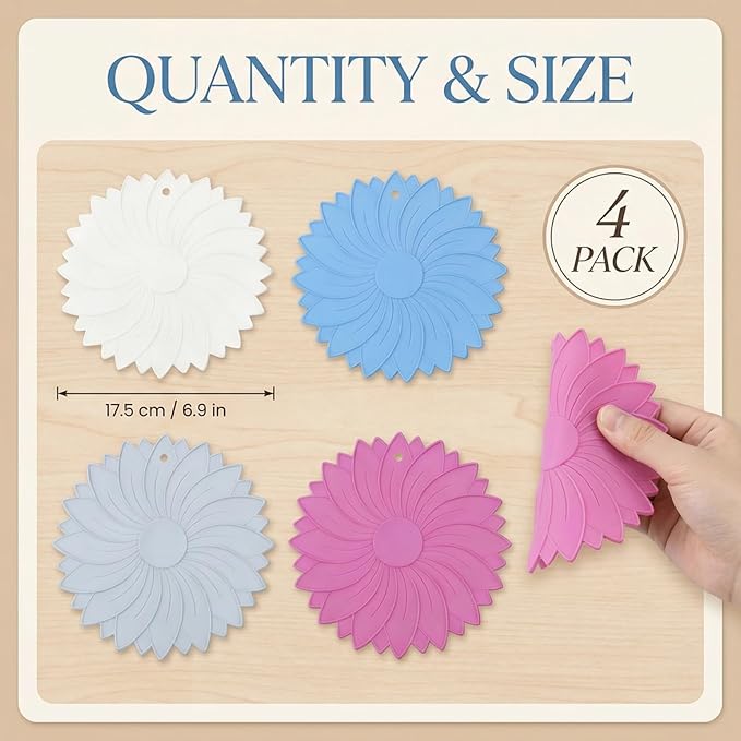 4 Pack Silicone Jar Opener Gripper Pads, Non-Slip Grippers for Opening Jars, Easy-Twist Jar Openers for Weak Hands and Seniors, Dishwasher Safe, Heat Resistant (Neutral Colors)