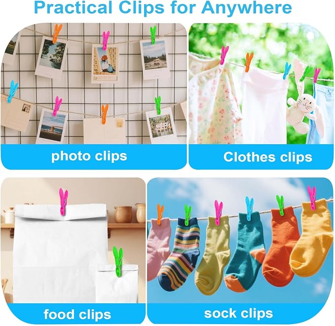 Clothes Pins, 48 Pack Colored Plastic Clothespins, Clothes Pins Heavy Duty Outdoor, Non-Slip Laundry Clips for Hanging Clothes, Towels, Crafts, Multiperpose Plastic Clips for Picture, Chip Bags