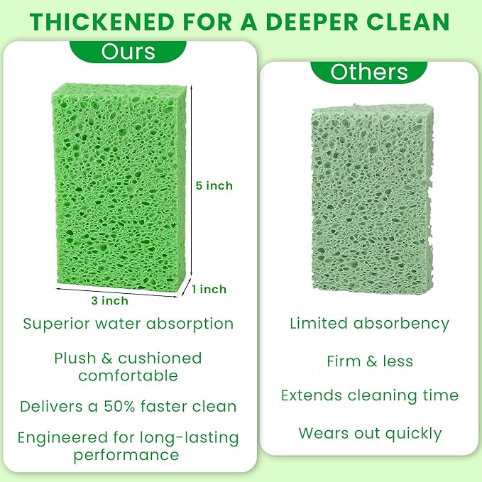 Metflavor Compressed Kitchen Sponges, 24 Count, Thick Non-Scratch Cellulose Dish Sponges, Biodegradable & Compostable, Pop-up Cleaning Sponge, 5" x 3" x 1"