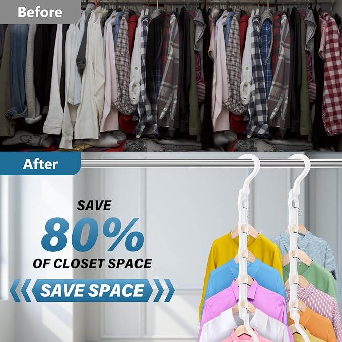 24 Pack Hangers Space Saving Magic Plastic Hanger Organizer White | Shirt Space Saving Hangers, Multi Clothes Hangers Space Saver for Closet Organizers Storage College Dorm Room Essentials