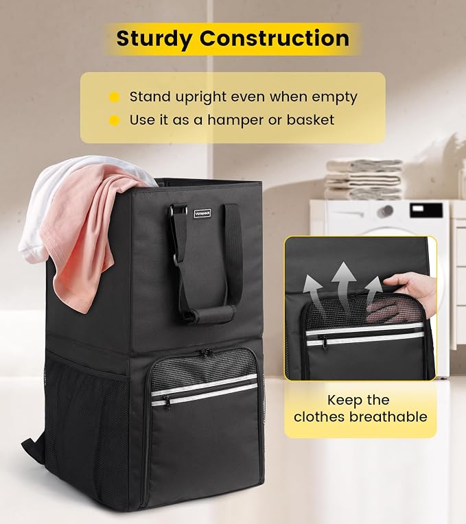 Vorspack Laundry Bag Backpack - 125L Extra Large Laundry Bags with Shoulder Straps Heavy-duty 2 in 1 Laundry Hamper Basket for College Dorm Camp Laundromat Room Essentials - Black