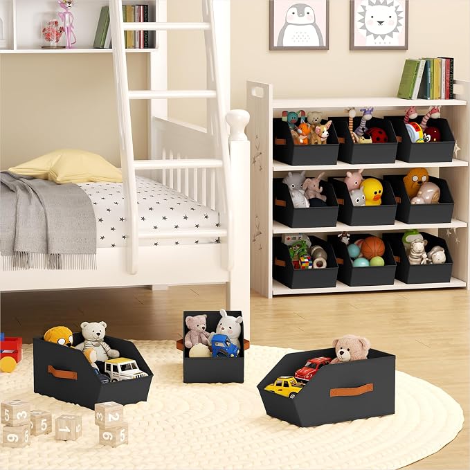 Homsorout Large Closet Storage Cubes - Closet Storage Bins with Dual Handles for Clothes, Towels, Toys, Shelf Organizer Bins for Bedroom, Nursery, Shelves, Small Spaces, Black, 4 Pack
