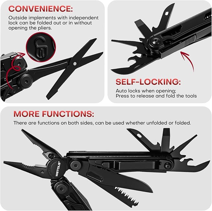 WETOLS Multitool with Pocket Knife, Stainless Steel Needle Nose Pliers | 27-in-1 Multi Tool with Screwdrivers, Self-locking EDC Gear with Sheath, Ideal for Survival, Outdoor, Camping