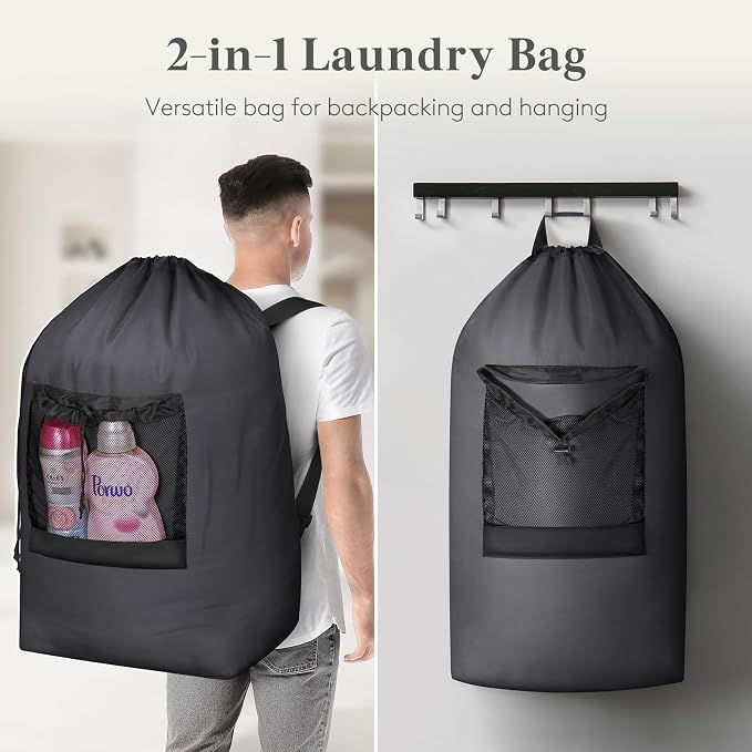 Lifewit Laundry Bag Backpack Travel, 105L, Gray | Extra Large Bag with Shoulder Straps and Mesh Pocket for Laundromat, Heavy Duty Basket for Dirty Cloth College Dorm Apartment