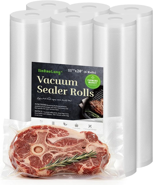 Vacuum Sealer Bags, 6 Rolls 11"x20', 120Feet | Commercial Grade, BPA Free, Customized Size, Sous Vide Cooking, Puncture Prevention, Kitchen Essentials, Kitchen Gadgets