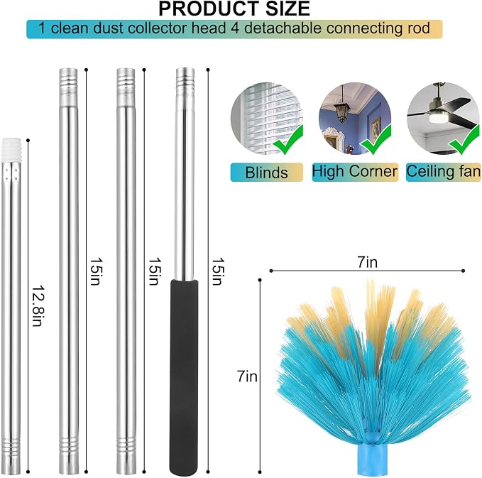 Cobweb Duster with Extension Pole，Adjustable 57" Spider Web Brush with Pole | Medium Stiff Bristles Cobweb Duster Head ，for High Ceilings, Suitable for Ceilings, Walls, Indoor Outdoor Environments