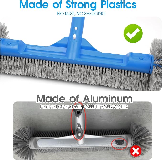 TidyMister Pool Brush for Cleaning Pool Walls, 20'' Pool Brush Head with Detachable Side Brush Nylon Bristles Pool Scrub Brush for Above Ground Pools Ingound Pools, Safe for Vinyl Liner