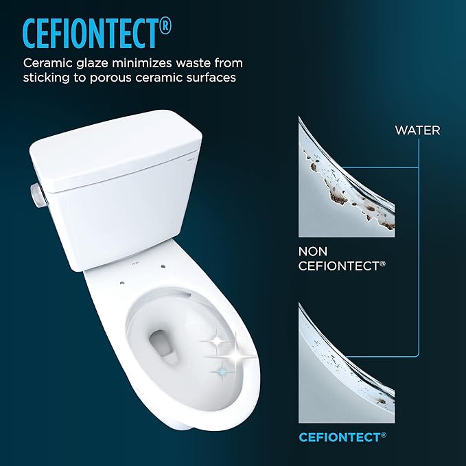 TOTO Drake Two-Piece Elongated 1.28 GPF Universal Height TORNADO FLUSH Toilet with CEFIONTECT and SoftClose Seat, WASHLET+ Ready, Cotton White - MS776124CEFG#01
