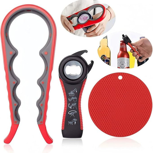 3-Piece Jar & Bottle Opener Set for Seniors, Non-Slip Silicone Grip Mat, Ergonomic Kitchen Gadget (blue)