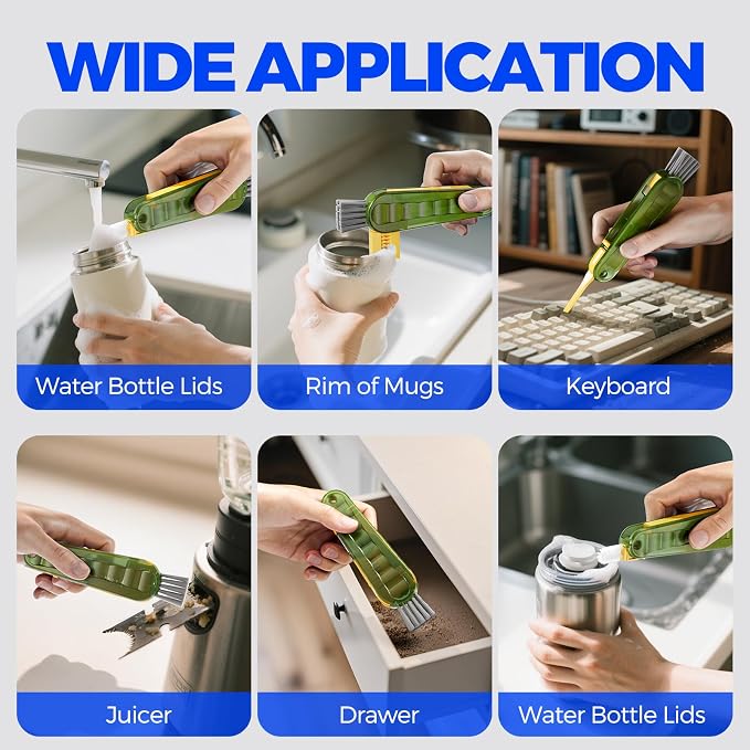 Holikme 6 Pack 4 in 1 Cup Lid Cleaning Brush 3 Straws Bottle Brush,Olive | 4 in 1 Cup Lid Cleaning Brush Multifunctional Bottle Brush, Silicone Cup Lid Gap Cleaner, Bristle Crevice Cleaning Brush