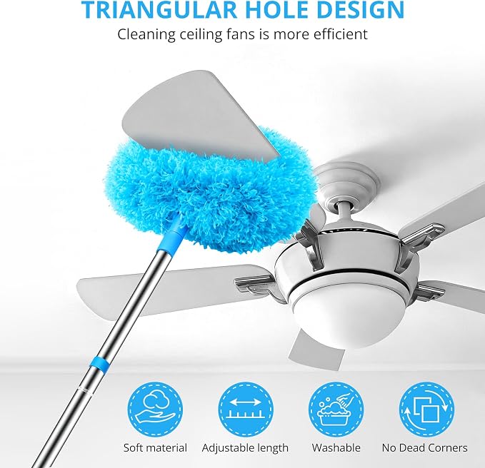 SetSail Ceiling Fan Cleaner Duster, Microfiber Ceiling Fan Duster with Extension Pole 13 to 48 Inch Washable Ceiling Fan Blade Dusters for Cleaning | Microfiber Ceiling Fan Duster, 13 to 48 Inch, Washable, Ceiling Fan Blade Dusters
