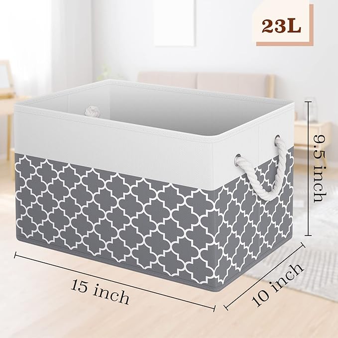 StorageTastic Storage Bin,Collapsible Storage Basket For Organizing,Large Storage Boxes With Rope Handles,Storage Containers,Clover Grey,8 Pack