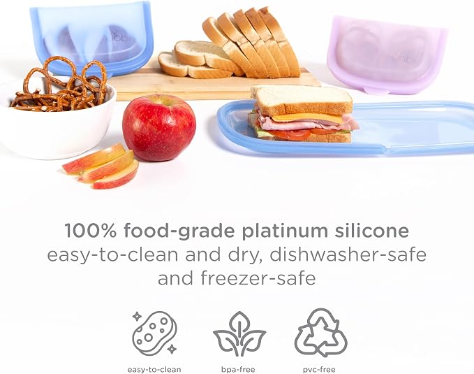 Ubbi Platemate Reusable Silicone Storage Bag, Smoothie Purple | Opens Flat as Placemat, Dishwasher & Freezer-Safe, Lunch Container, Leakproof Sandwich & Snack Bag, Easy to Clean, BPA-Free
