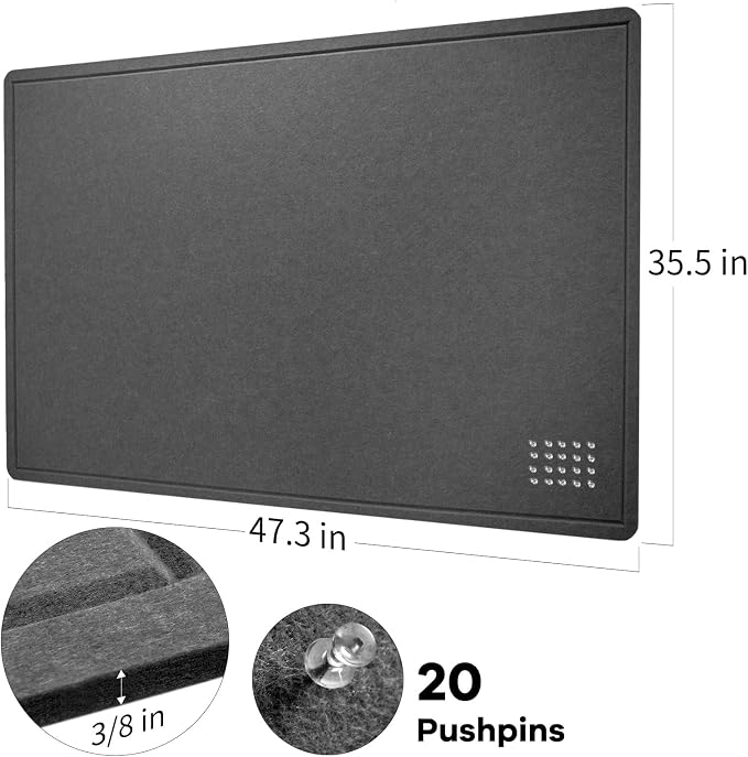 Felt Bulletin Board 48x36 inches, Decorative Pin Board for Home & Office | Cork Board Alternative for Wall with Push Pins, Display Mood Board for Photos, Notes & Reminders