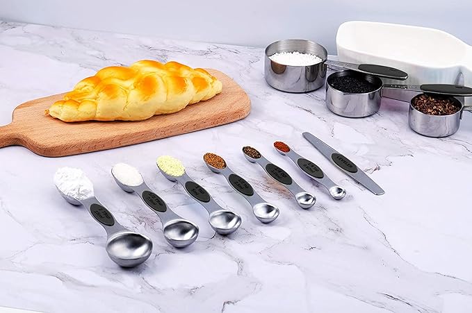 TILUCK Stainless Steel Measuring Cups and Spoons Set with Silicone Handle – Nesting Design for Space-Saving, Heavy Duty & Dishwasher Safe for Dry/Liquid Ingredients, Cooking & Baking (13)