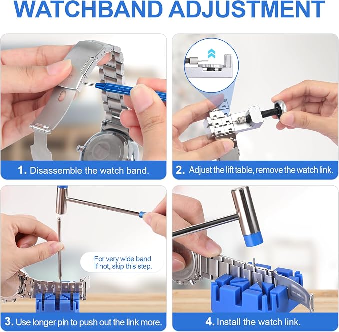 JOREST Watch Link Removal Tool Kit, Watch Band Tool for Watch Repair, Bracelet Adjustment, Replacement and Resizing, Watch Strap Link Remover, with 10 Spring Bars, 10 Pins, User Manual