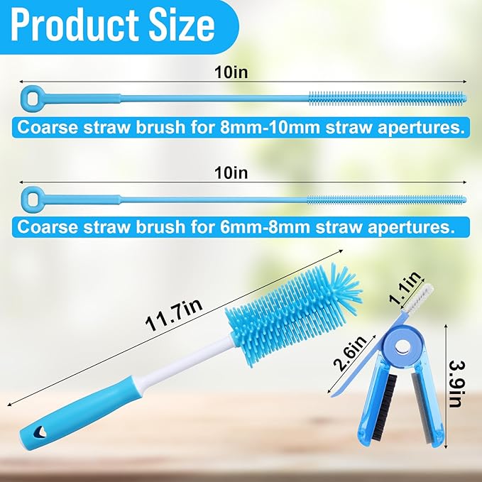 Water Bottle Cleaner Brush Set for Stanley Tumbler 40 oz/30 oz Cup | Multifunctional Bottle Brush and Long Silicone Straw Cleaner Brush,Cleaning Kit for Owala/Yeti Cup Accessories,4 Pcs